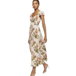 Reformation Myah Midi Dress with Pink & Green Floral Milo Print